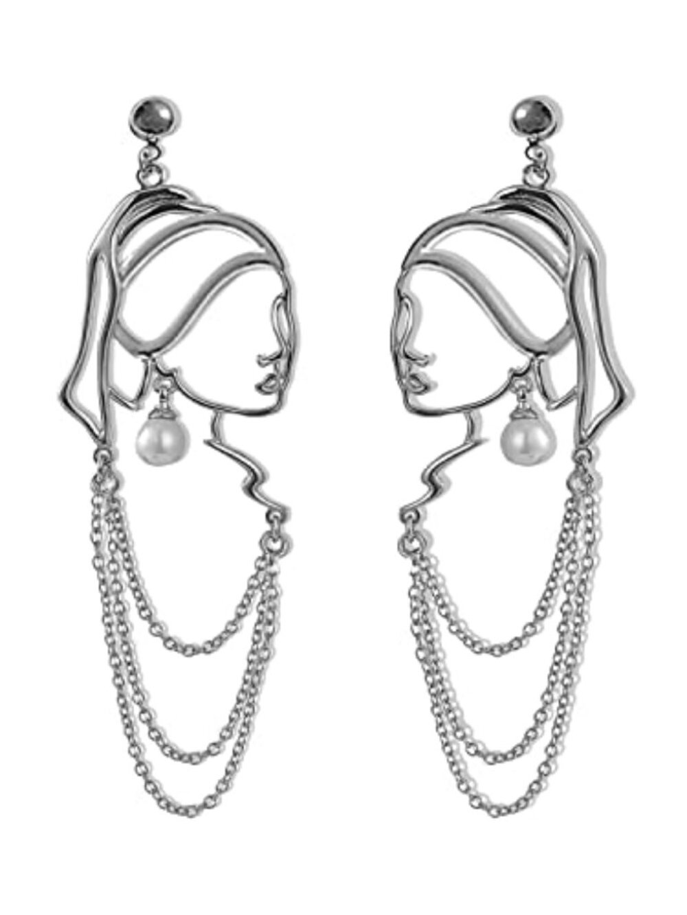 New - Unique Abstract Face Art Long Drop Dangle Earrings Dainty Hollow Gold
